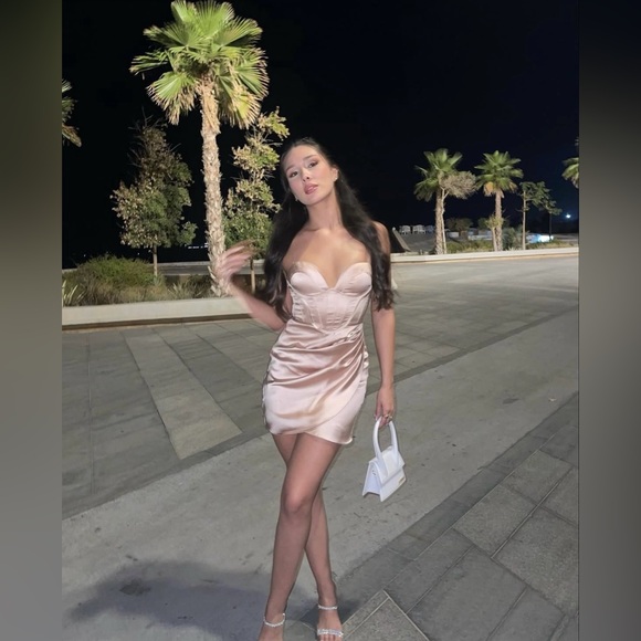 Zara Beige Rose Corset Satin Effect Drapped Party Coctail Bridal Mini Dress - Picture 7 of 13